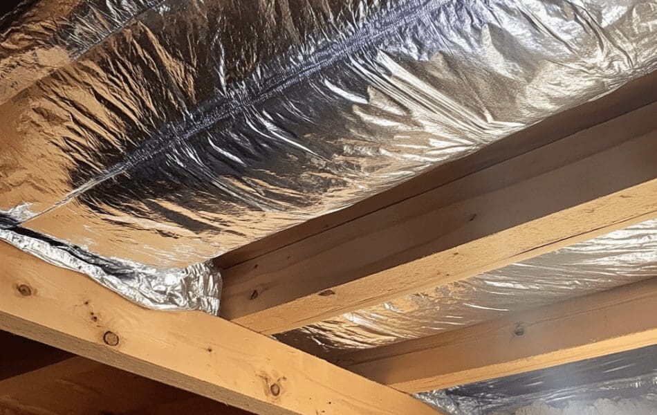 ceiling of a room covered with silver foil